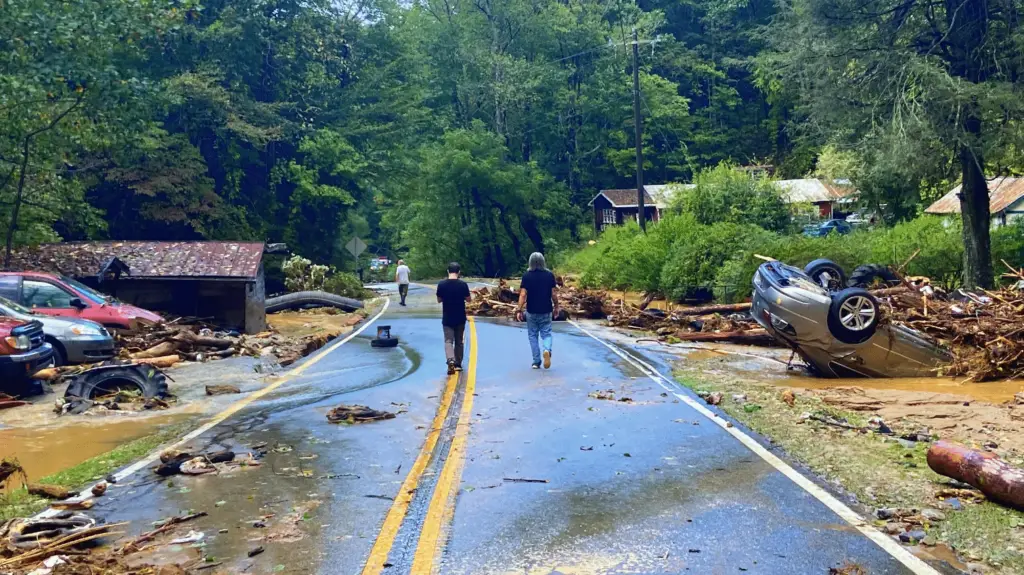 Old Fort Bat Cave Road after Hurricane Helene